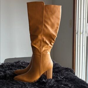Women's Tall Tan Leather-Look Boots